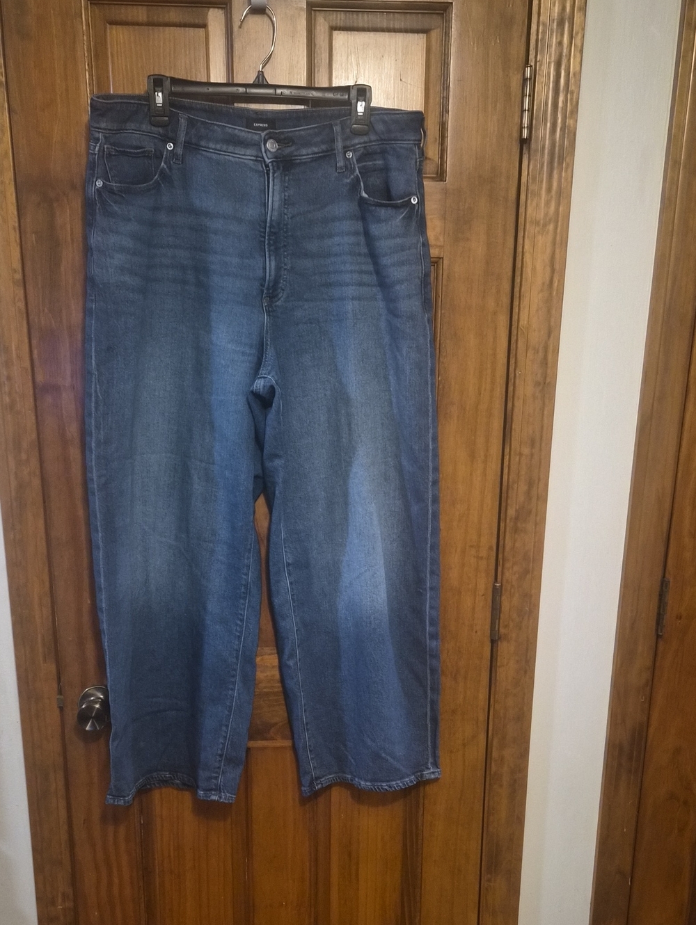 Express Women's Dark Blue Straight Jeans- Baggy Fit, Size 12